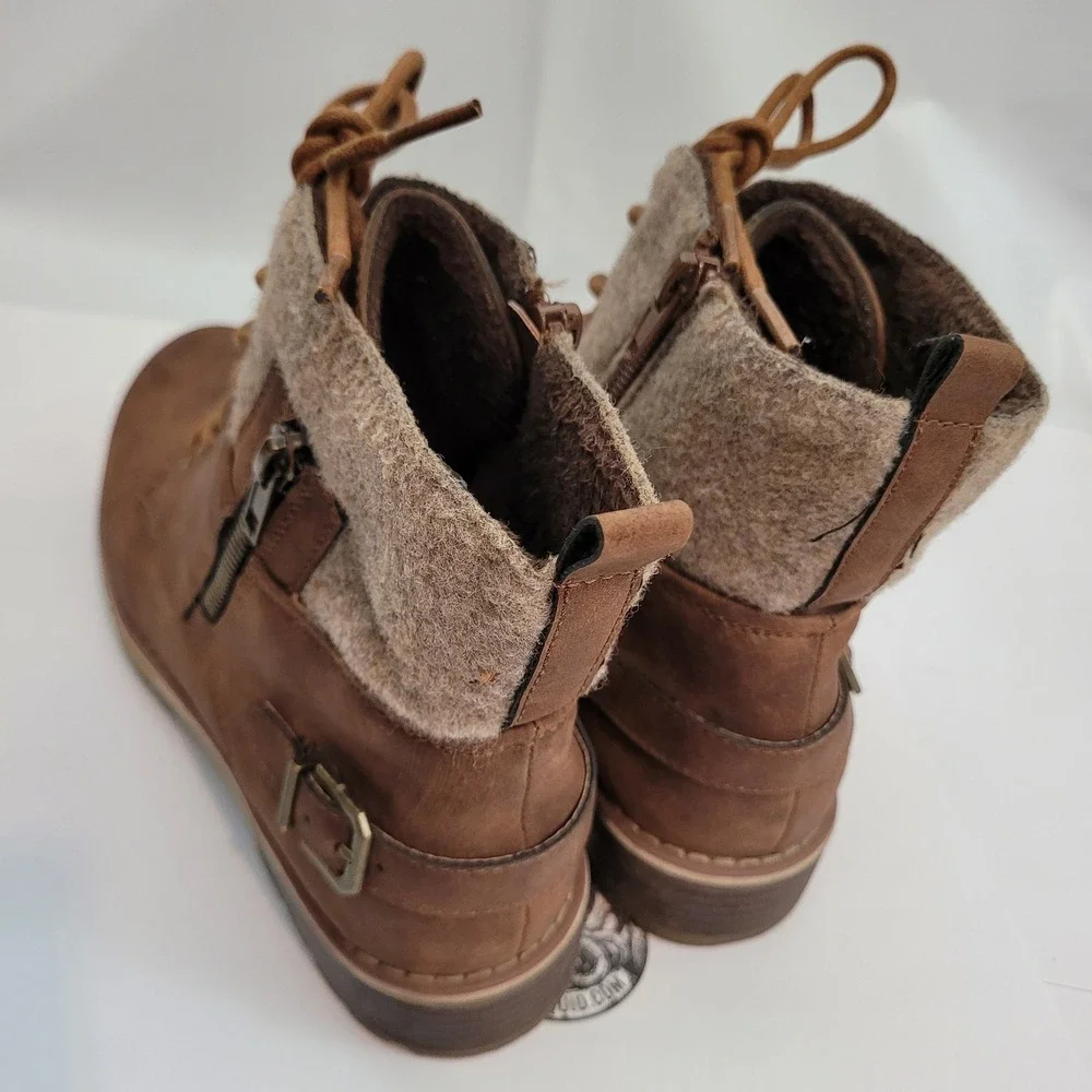 Extreme By Eddie Marc Ankle Boots Womens Brown Felt Collar Stitched Soles Sz 9